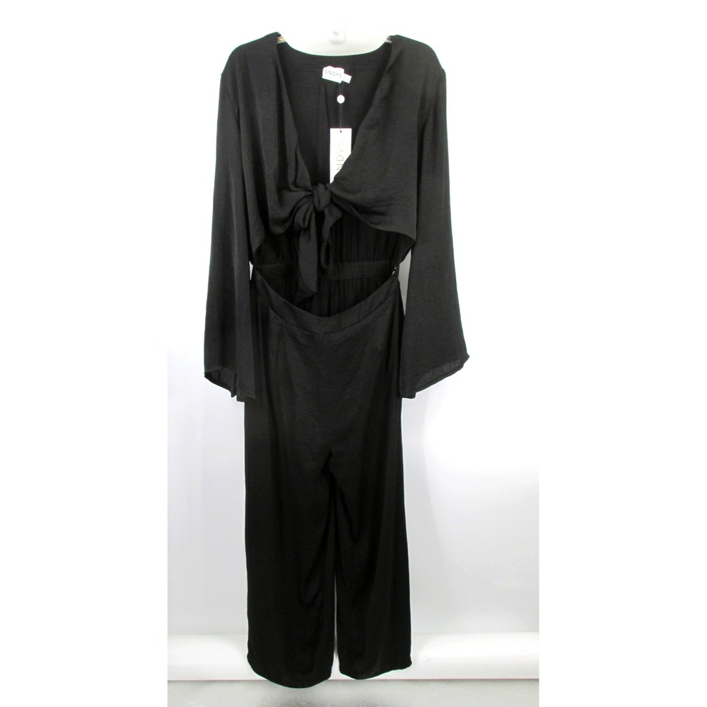 NWT SNDYS Halter Jumpsuit Women 8 Lrg Black Silky Whimsical Gothic Evening Wear